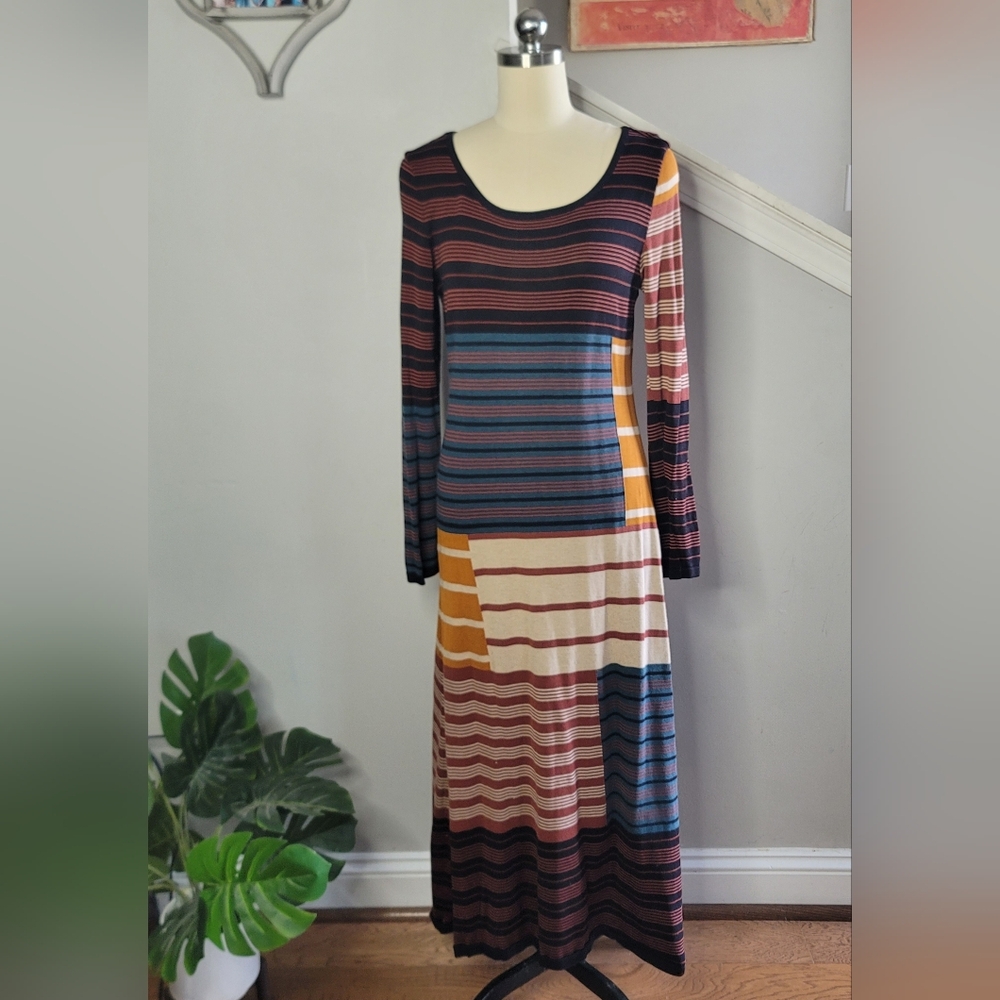Peruvian Connection Boro Dress Pima Cotton Striped Patchwork Size Small